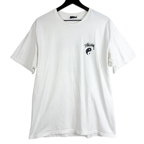 Stussy Yin Yang White Tee Shirt Mens FLAWS - L - Picture 1 of 10